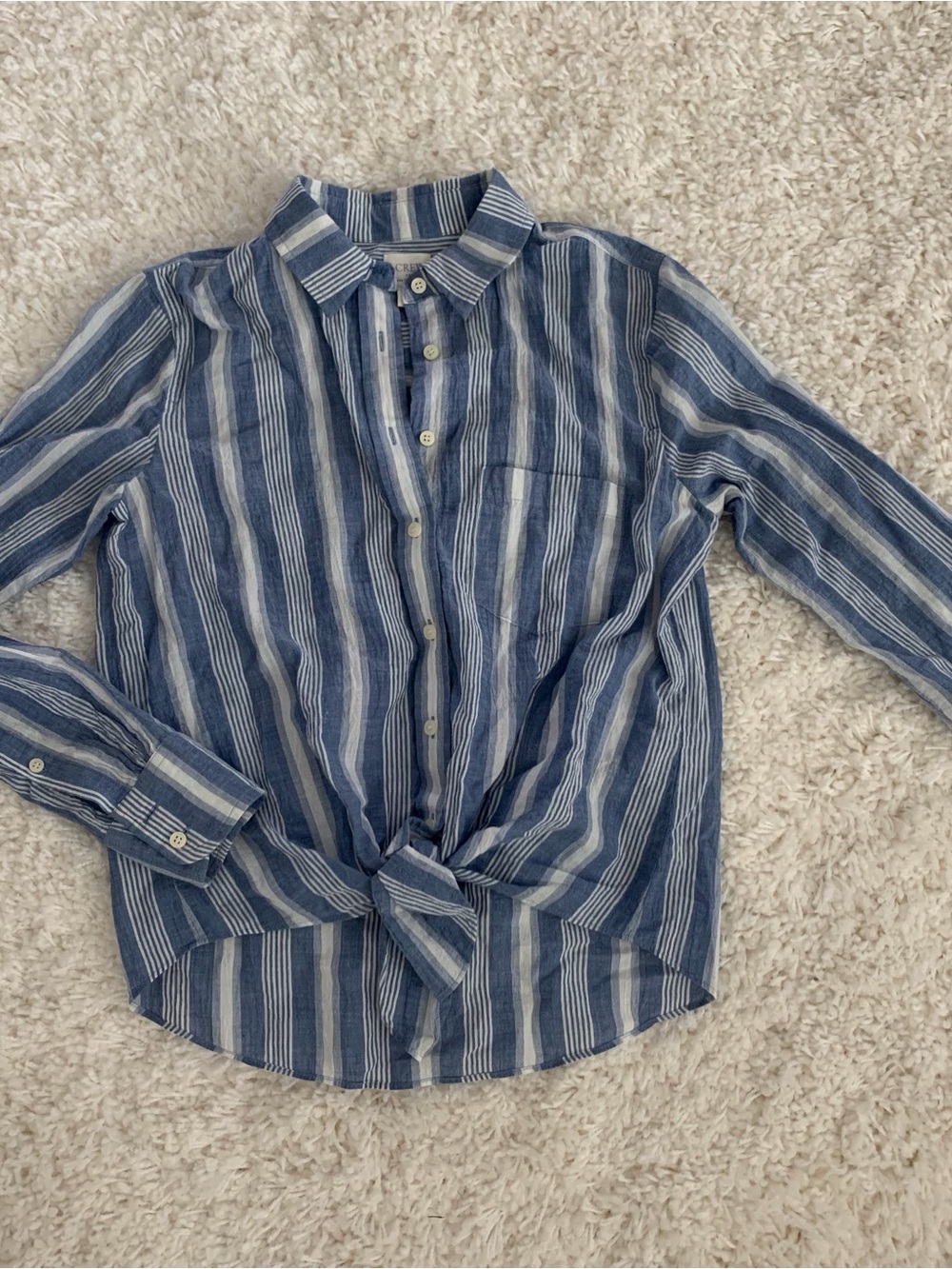 J. Crew Blue and White Vertical Stripe Button-Down Shirt
